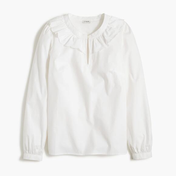 J.Crew Factory Scalloped ruffle-collar top White L NWT